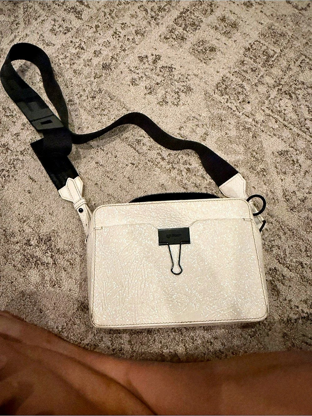 Off-White Binder Clip Crossbody Bag White Textured